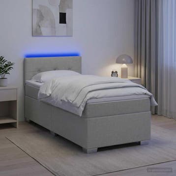 vidaXL Boxspringbed met matras en LED Lichtgrijs Enkel Stof, Huis en Inrichting, Slaapkamer | Bedden, Verzenden, Nieuw