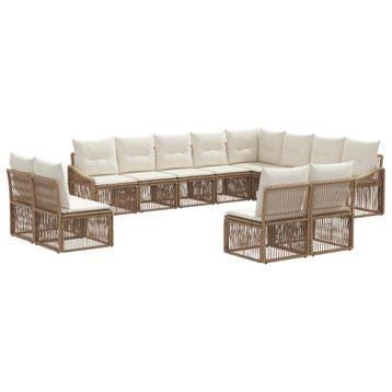 vidaXL Tuinbank Set 12 pcs Beige poly rattan, Tuin en Terras, Verzenden, Nieuw