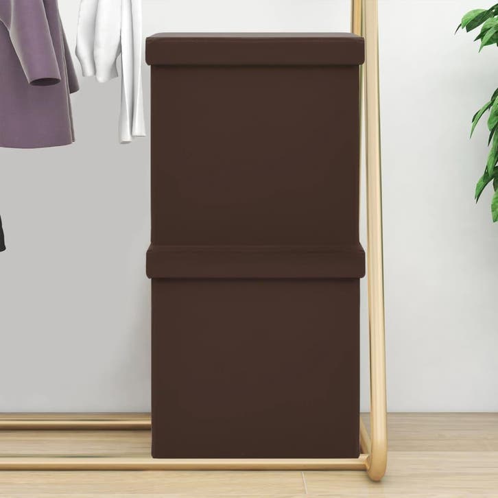 vidaXL Opbergkrukken inklapbaar 2 st PVC bruin, Huis en Inrichting, Stoelen, Nieuw, Verzenden