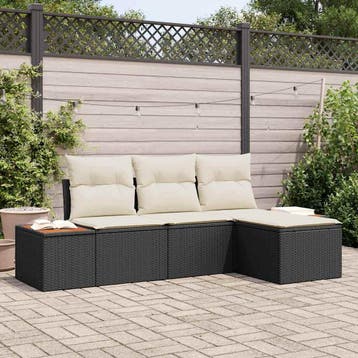 vidaXL Tuinbank Set 4 st Zwart en Crème Poly Riet, Verzenden, Nieuw