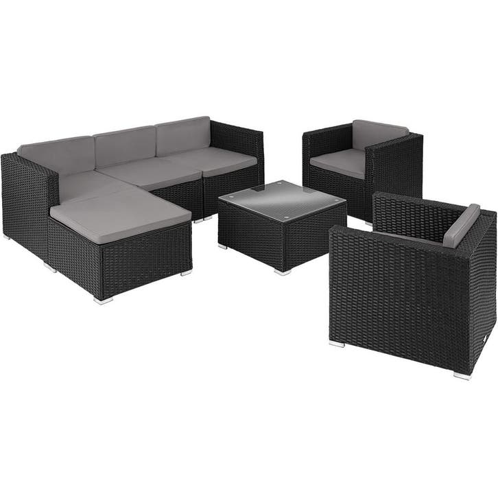 tectake Wicker loungeset Lignano met 2 fauteuils - zwart, Tuin en Terras, Tuinsets en Loungesets, Verzenden