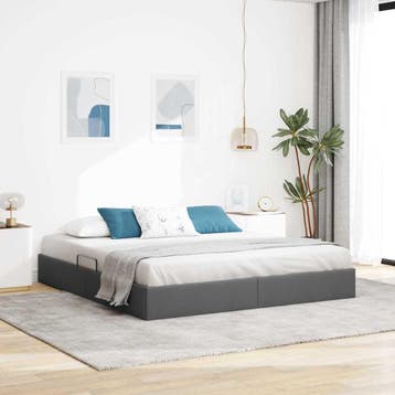 vidaXL Opbergbed met opslag Donkergrijs 193 x 203 cm Stof, Verzenden, Nieuw