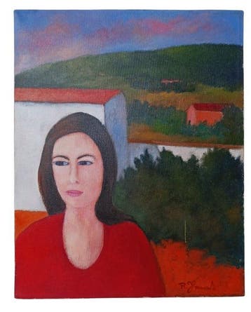 Raffaele Frumenti (1922-2002) - figura di donna e paesaggio