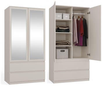 kledingkast  creme met spiegel 90 cm Creme (Kledingkasten), Verzenden