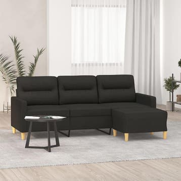 vidaXL Driezitsbank met voetenbank 180 cm stof zwart, Verzenden