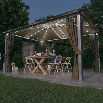 vidaXL Prieel met gordijn en LED-lichtslinger 4x3 m, Verzenden