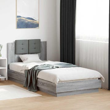vidaXL Bedframe met hoofdeinde bewerkt hout grijs sonoma, Verzenden, Nieuw