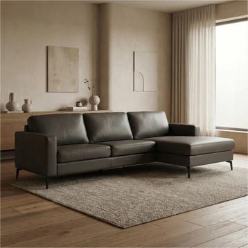 Leren hoekbank Match - 2.5-zits arm links + Longchair arm, 250 tot 300 cm, Bohemian, Industrieel, Modern, Scandinavisch, Nieuw