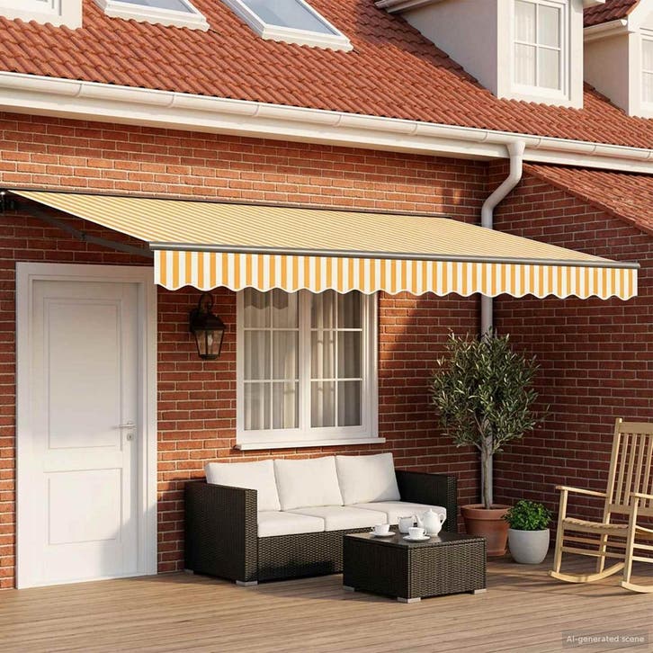 vidaXL Elektrisch Uitschuifbare Zonneluifel Geel, Wit,, Tuin en Terras, Zonneschermen, Nieuw, Verzenden