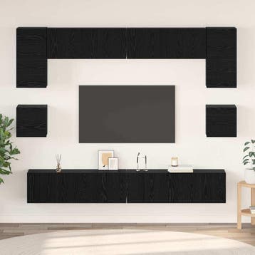 vidaXL Tv-meubelset 8 st Zwart Eiken Bewerkt hout, Huis en Inrichting, Verzenden, Nieuw