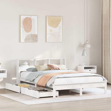 vidaXL Bed met boekenkast zonder matras grenenhout wit, Huis en Inrichting, Slaapkamer | Bedden, Verzenden, Nieuw