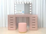 Veiling - Luxe kaptafel met verlichting - Roze - Incl. poef, Maison & Meubles, Tables | Coiffeuses