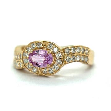Bague - 14 carats Or jaune - 0.91ct. tw. Saphir - Diamant