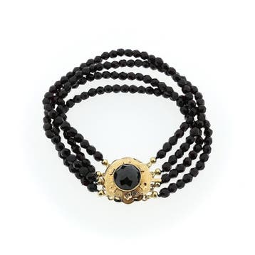 Glaskralen armband met gouden slot (Schakelarmband), Ophalen of Verzenden, Gebruikt, Goud, Goud