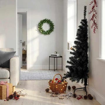 vidaXL Kunstkerstboom met standaard half 150 cm PVC zwart, Verzenden, Nieuw