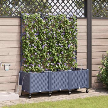 vidaXL Tuin Plantenbak met Irrigatie en Wielen 3 st Grijs PP, Verzenden