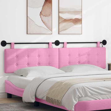 vidaXL Hangend hoofdbord Met LED-verlichting Roze Stof, Verzenden
