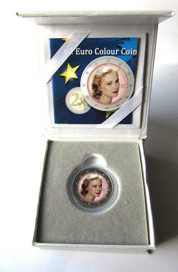 Monaco. 2 Euro ND Grace Kelly (colored by a private, Timbres & Monnaies