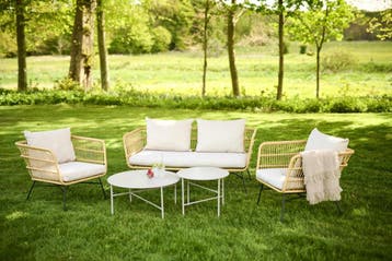 Rotan tuinbank Dax | Zandkleurige zitkussens | 141 x 72 cm, Verzenden, Nieuw, Overige materialen