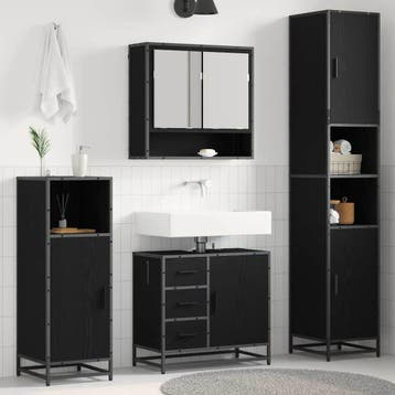 vidaXL Badkamermeubel Set 3 st Zwart Eiken 90 x 33 x 60 cm, Verzenden, Nieuw