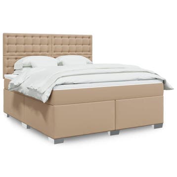 vidaXL Boxspring met matras kunstleer cappuccinokleurig, Huis en Inrichting, Slaapkamer | Bedden, Verzenden, Nieuw