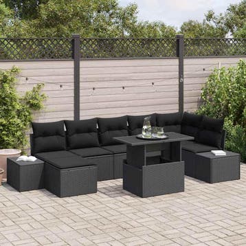 vidaXL Tuinbank Set 8 st Zwart poly rattan, Tuin en Terras, Verzenden, Nieuw