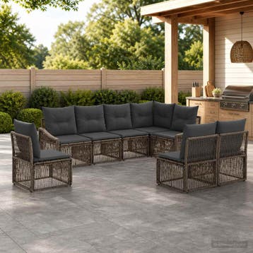 vidaXL Tuinbank Set 8 st Grijs poly rattan, Verzenden, Nieuw