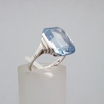Argent, Art Déco spinelle bleue (Testé) - Bague