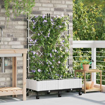 vidaXL Tuin Plantenbak met Irrigatie en Wielen 2 st Wit PP, Verzenden