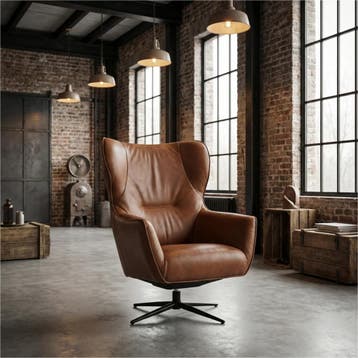 Leren draaifauteuil Leaf - Rancho Cognac (cognac) -, Eigentijds, Klassiek, Modern, Romantisch, Vintage, Nieuw, Ophalen of Verzenden