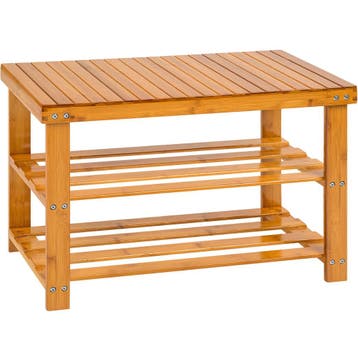 tectake Bamboe schoenenbank met 2 niveaus en bank 70x28x45,5, Verzenden