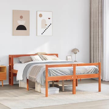 vidaXL Bedframe met hoofdbord massief grenenhout wasbruin, Verzenden