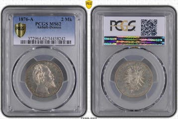 Duitsland 2 Mark Anhalt 1876 A J 019 Pcgs 34438242 Ms62 F..., Verzenden, België
