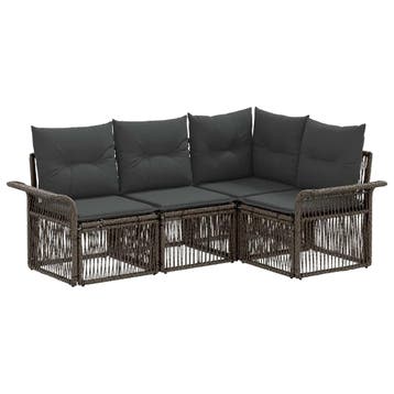 vidaXL Tuinbank Set 4 pcs Grijs poly rattan, Verzenden