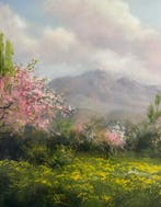 Emre Kinali - Pink Blossoms, Antiek en Kunst, Kunst | Schilderijen | Modern