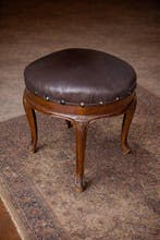 Tabouret - Bois, Cuir, Métal - Tabouret ancien - Hauteur :, Antiquités & Art