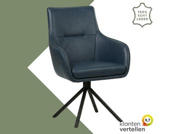 Leren draaibare eetkamerstoel Fancy - Granada Blue (blauw), Nieuw, Leer, Ophalen of Verzenden, 90 cm of meer