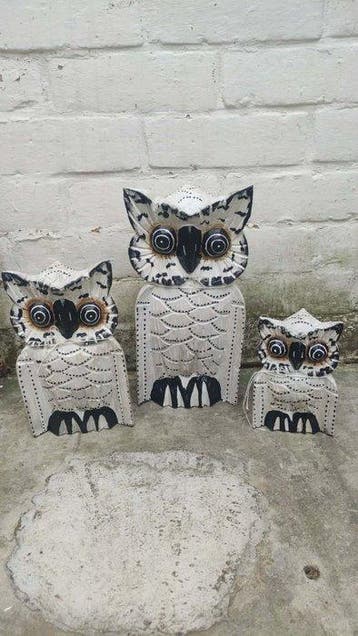 Beeldje - Uiltjes hout set van 3 (3) - Hout, Antiek en Kunst