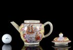 Théière chinoise unique en famille rose doré, sujet