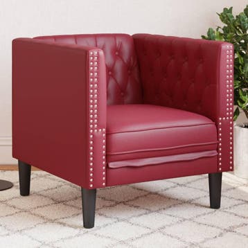 vidaXL Fauteuil Chesterfield-stijl kunstleer wijnrood, Verzenden