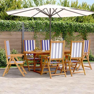 vidaXL 7-delige Tuinset massief hout en stof blauw en wit, Tuin en Terras, Verzenden, Nieuw, Tuinset