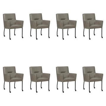 Set van 8 Leren eetkamerstoelen Lucky - Granada Steel, Ophalen of Verzenden, Nieuw, Leer, Eén