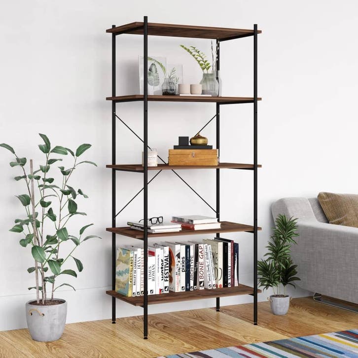 vidaXL Opbergrek 5-laags 80x40x163 cm zwart en naturel, Maison & Meubles, Armoires | Bibliothèques, Envoi