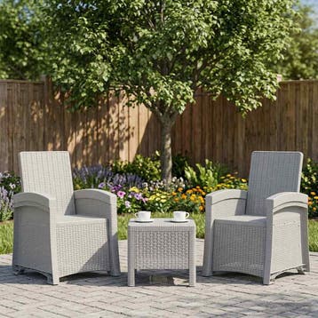 vidaXL Ligstoel Rieten Look 2 st Wit PP, Verzenden, Nieuw