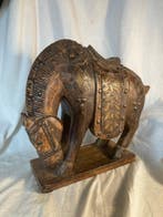 sculptuur, Splendide Cheval - 27 cm - Hout, Koper, Messing