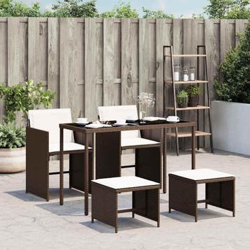 vidaXL 5-delige Tuinset met kussens poly rattan bruin, Tuin en Terras, Verzenden, Nieuw, Tuinset