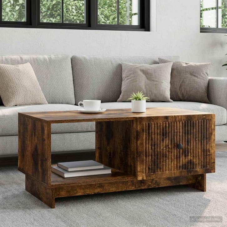 vidaXL Salontafel Gerookt eiken 90 x 50 x 40 cm Bewerkt hout, Huis en Inrichting, Tafels | Salontafels, Nieuw, Verzenden