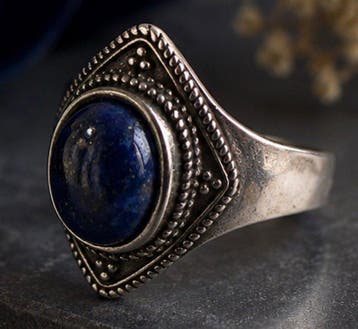 Vintage Sterling Zilver 925 Lapis Lazuli Ring - Ring