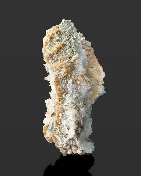 Natuurlijke Fadenkwarts met Calcietcluster –, Verzamelen, Mineralen en Fossielen