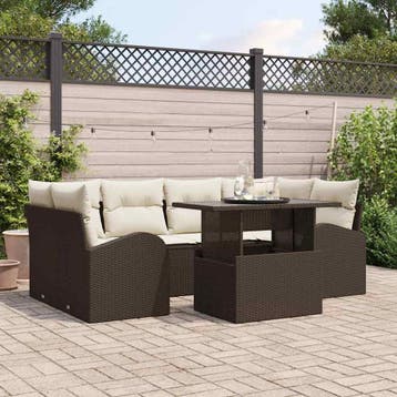 vidaXL Tuinbank Set 7 st Bruin Poly Riet, Tuin en Terras, Verzenden, Nieuw
